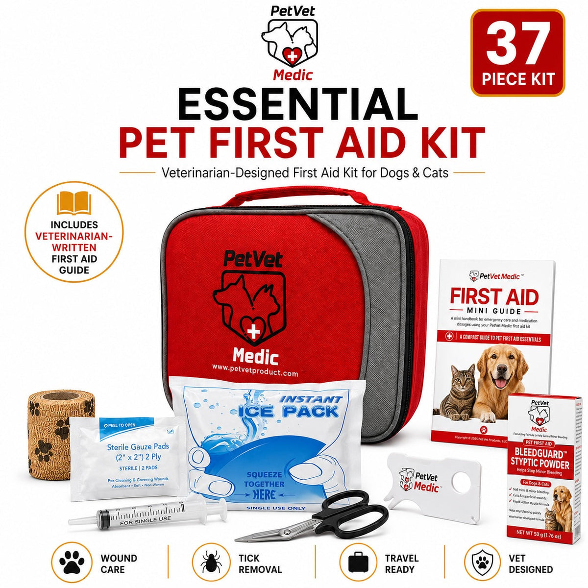 Imagen del producto PetVet Medic® Kit esencial de primeros auxilios para mascotas - 37 piezas