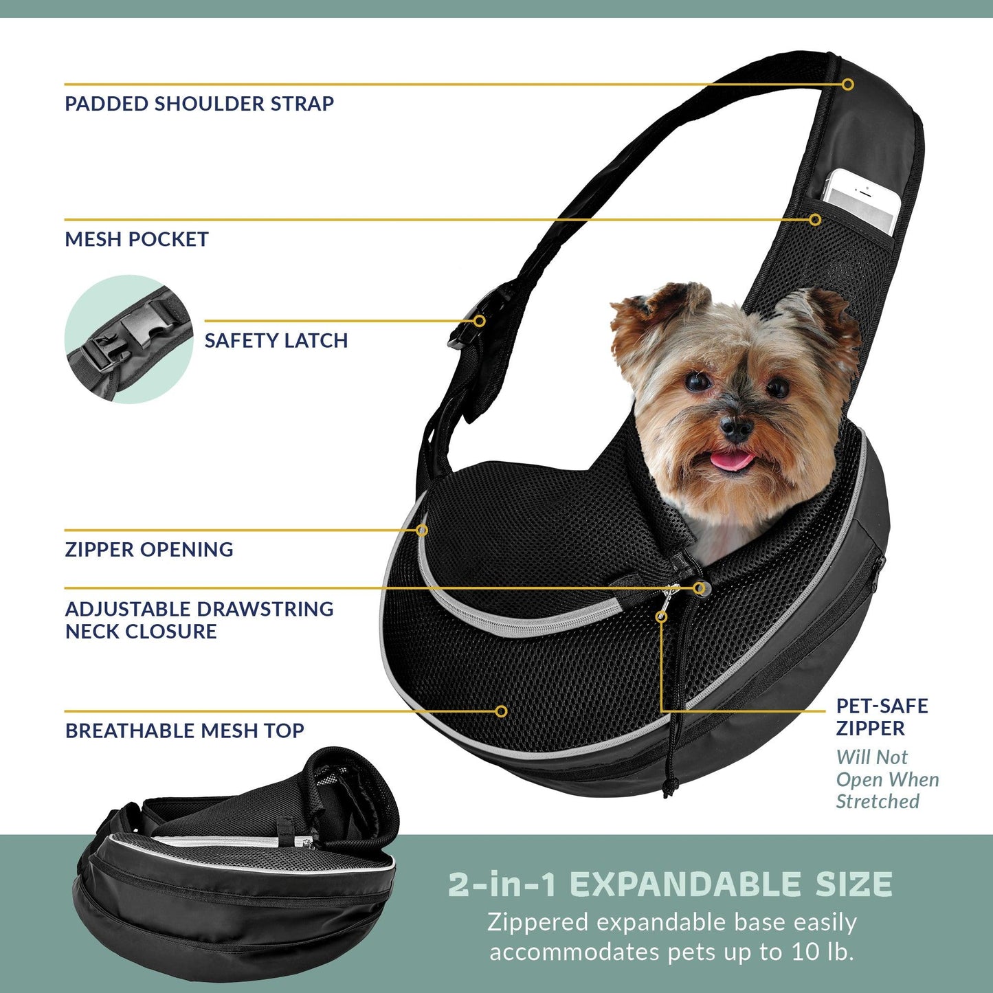 Bolsa bandolera expandible para mascotas pequeñas