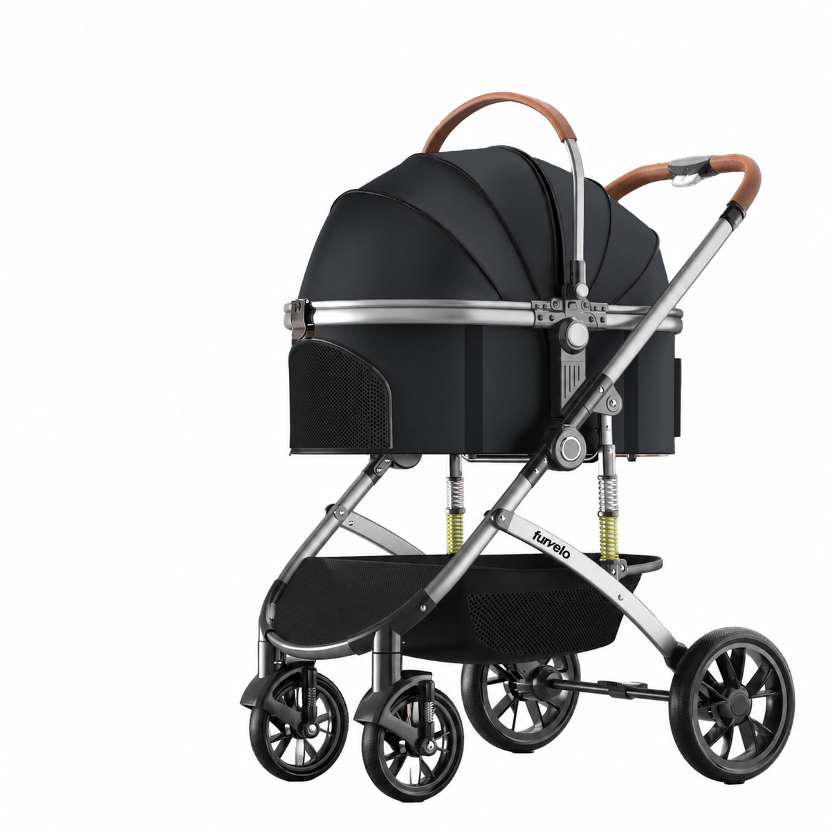 Furvelo Royal Pet Stroller in black with interior safety straps