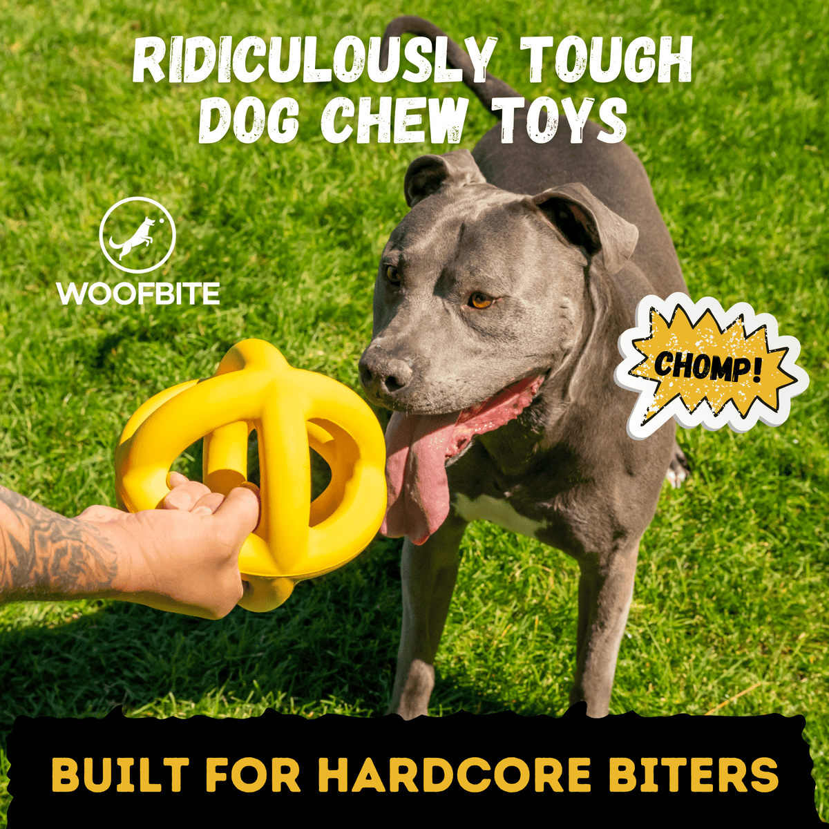 Monster K9 Giant Halo Ball yellow rubber ring dog toy