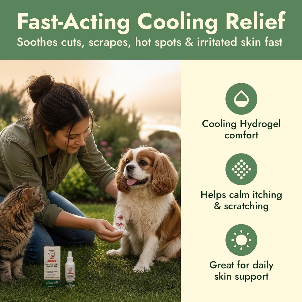 Detalle de cuidado de heridas de PetVet Medic® Hidrogel para heridas de perros y gatos - 3 oz
