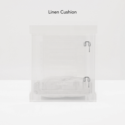 Small clear Lucite pet crate with silver latch
