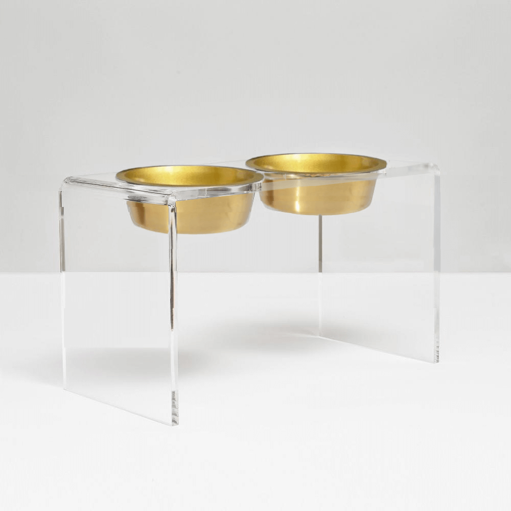 Tall clear double gold feeder on white