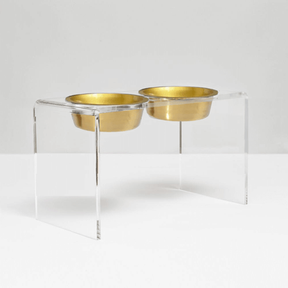 Tall clear double gold feeder on white