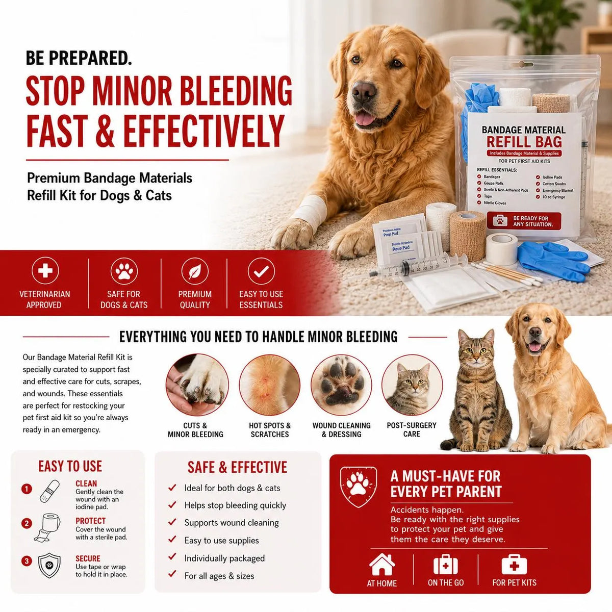 Imagen de características de PetVet Medic® Paquete de repuesto de vendajes y suministros, 3 de 3