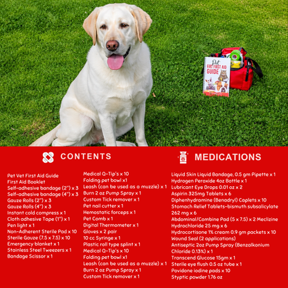 Contenido de PetVet Medic® Kit grande de primeros auxilios para mascotas - 120+ piezas