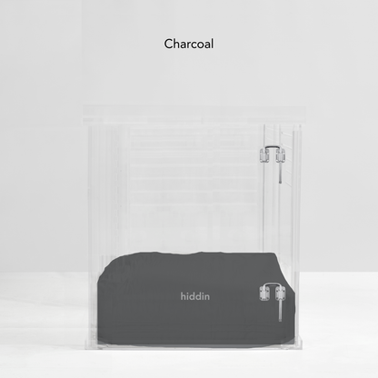 Hiddin Medium Clear Pet Crate with charcoal cushion