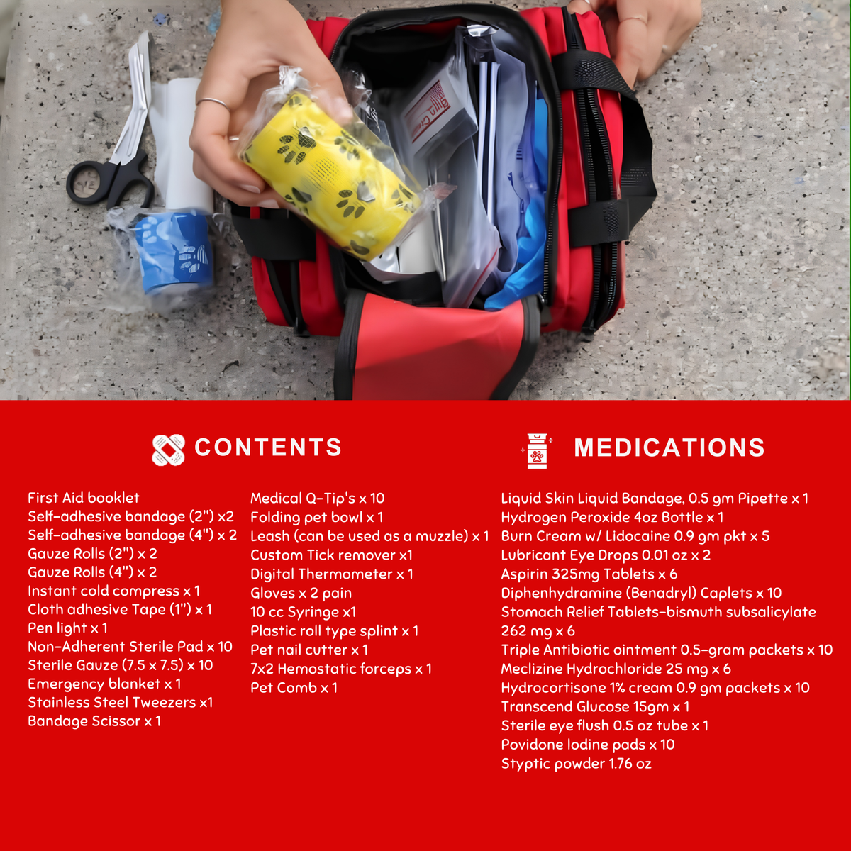 PetVet Medic® Medium Pet First Aid Kit - 100+ Piece kit contents