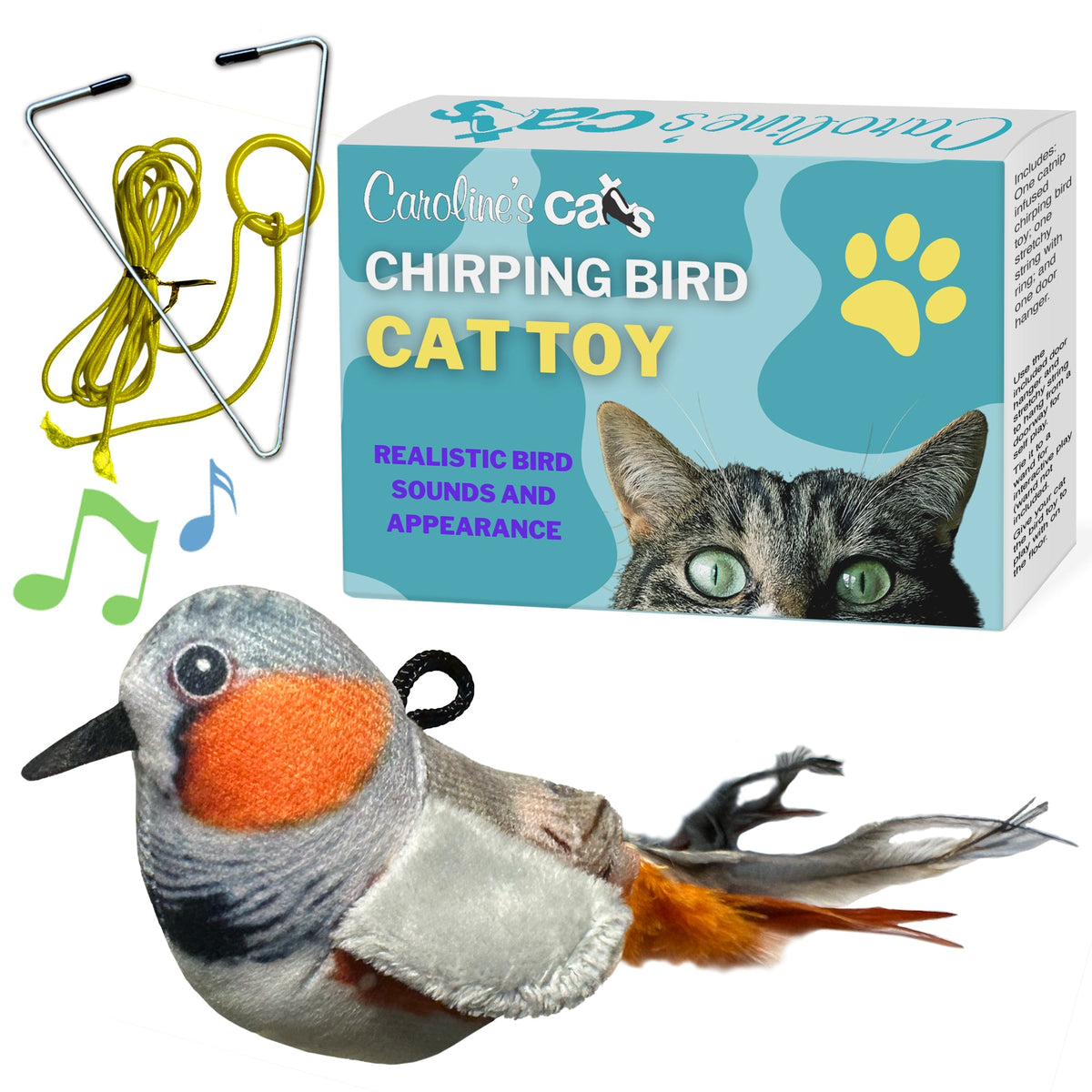 Plush Chirping Bird Cat Toy with Doorway Hanger