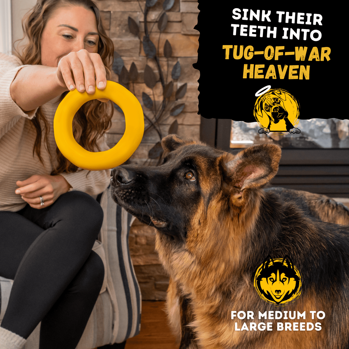 Clutch Ring™ yellow natural-rubber dog toy alternate product view