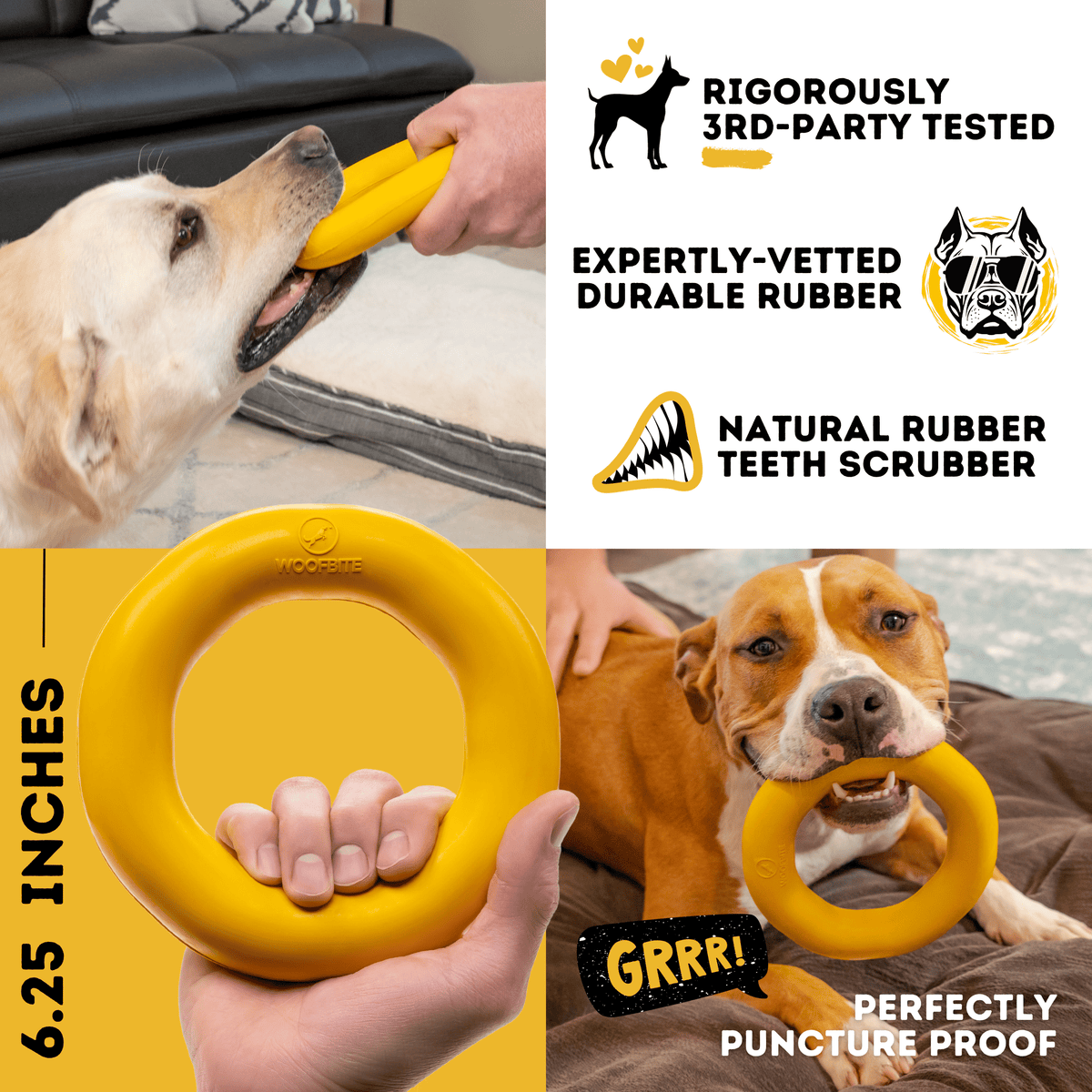 Clutch Ring™ yellow natural-rubber dog toy alternate product view