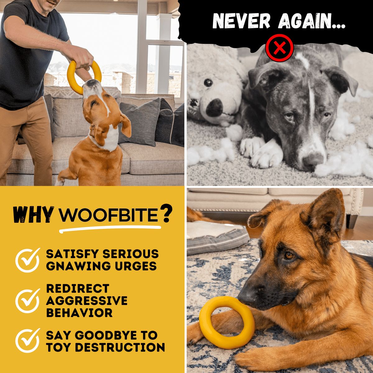 Clutch Ring™ yellow natural-rubber dog toy alternate product view