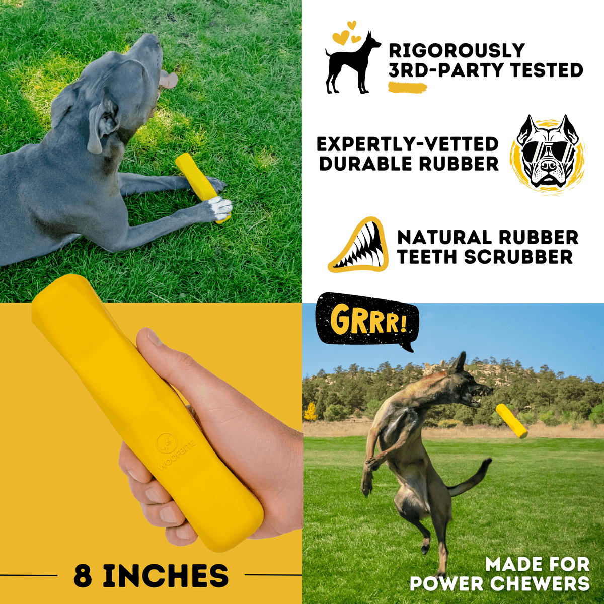 Monster K9 Power Stick yellow dog toy close-up