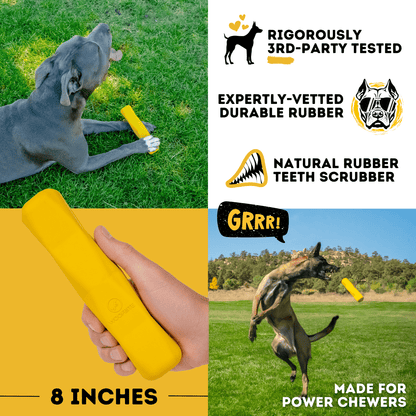 Monster K9 Power Stick yellow dog toy close-up