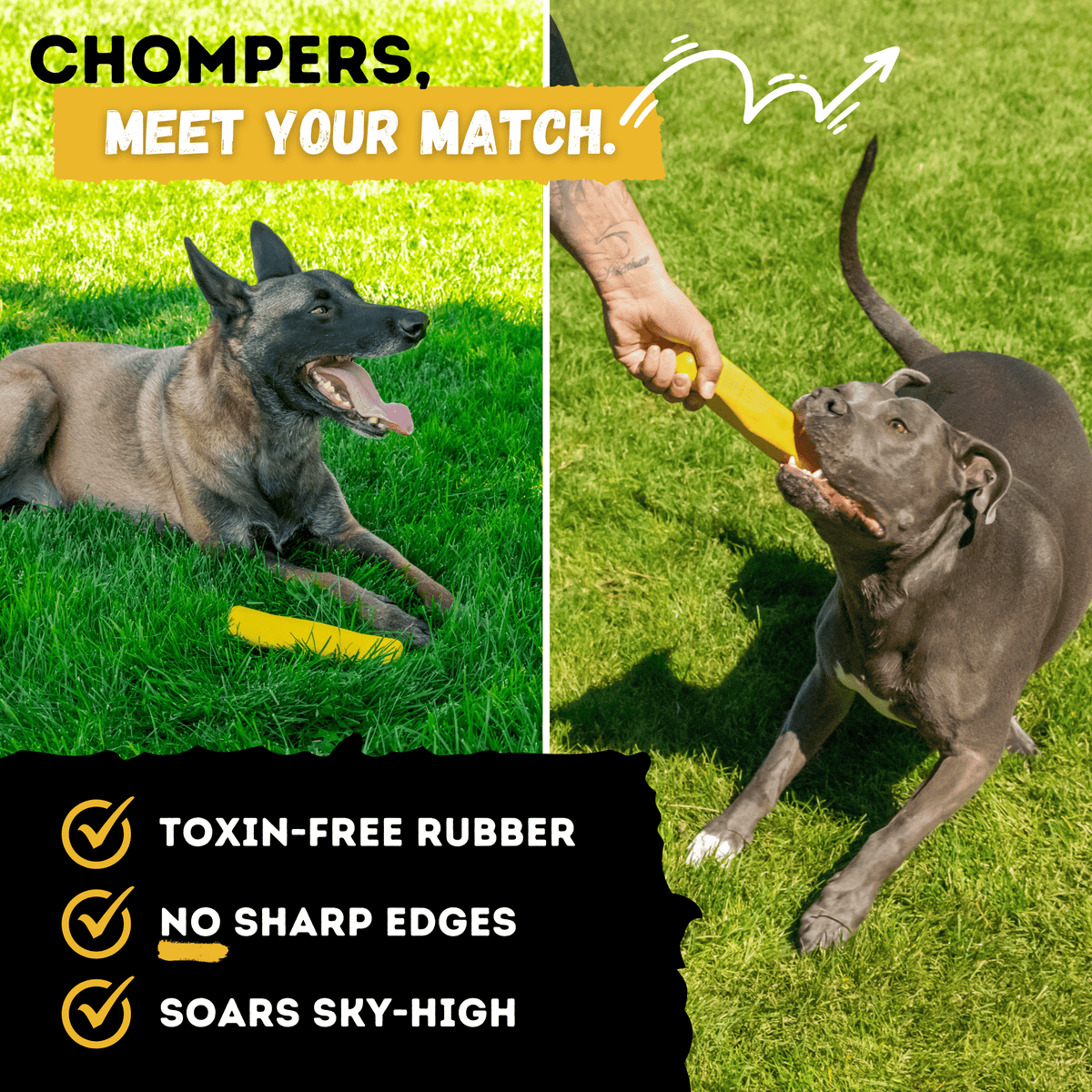 Monster K9 Power Stick yellow rubber dog toy product detail