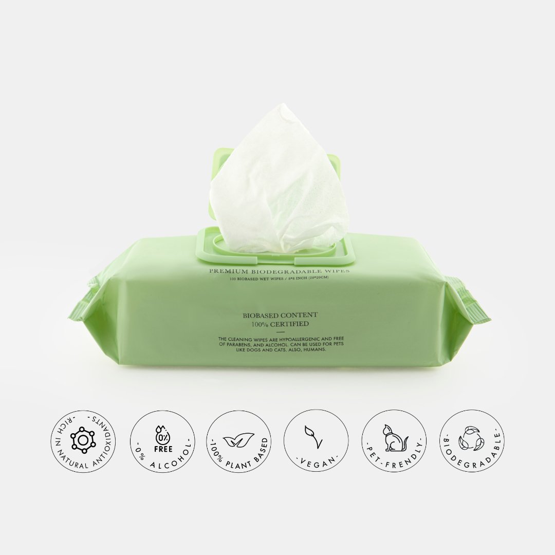 Toallitas biodegradables de origen vegetal para mascotas