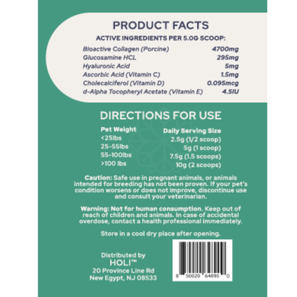 HOLI+ Collagen product facts and serving directions
