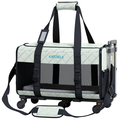 Quilted Chariot pet carrier wheel and base view