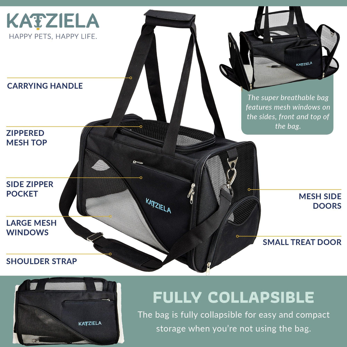 Katziela Safari Sleeper Pet Carrier shown from another angle