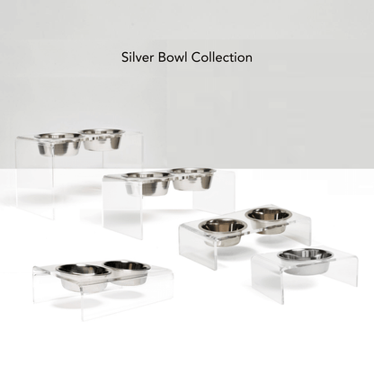 Silver bowl feeder collection in multiple heights