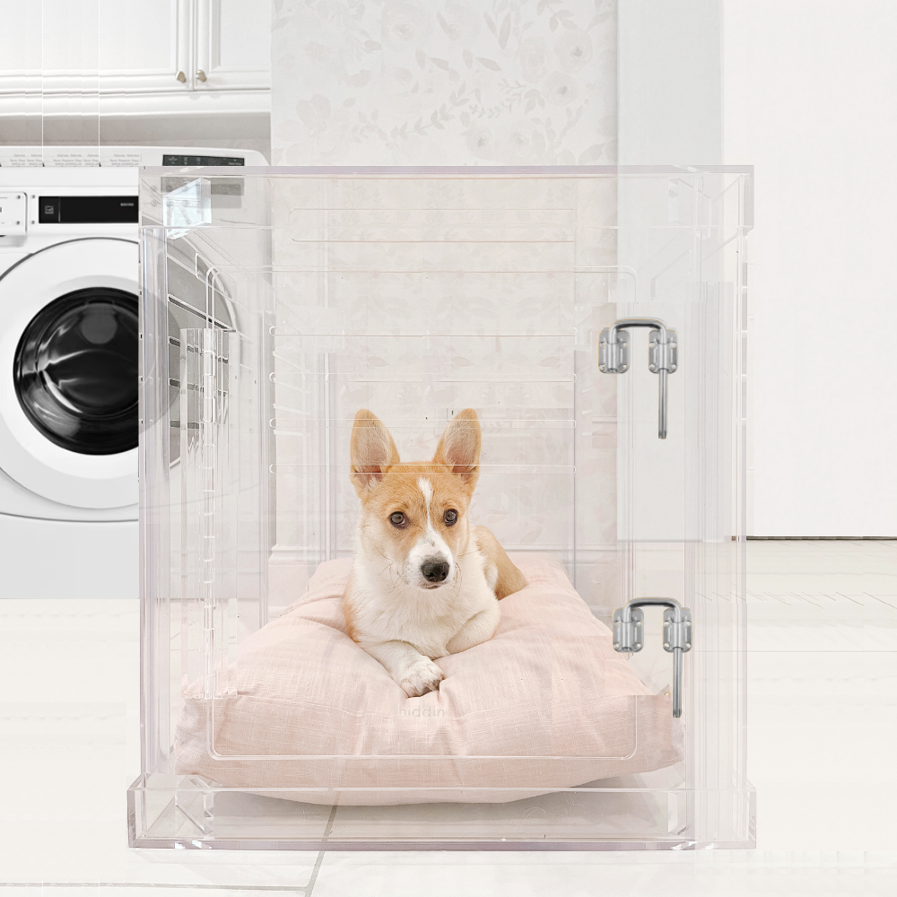 Hiddin Small Clear Pet Crate blush cushion product view