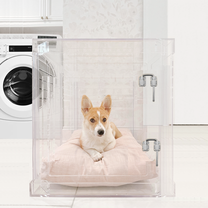 Hiddin Small Clear Pet Crate blush cushion product view