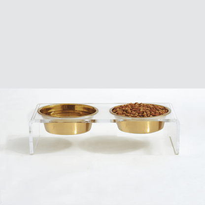Hiddin Small Gold Feeder double-bowl detail