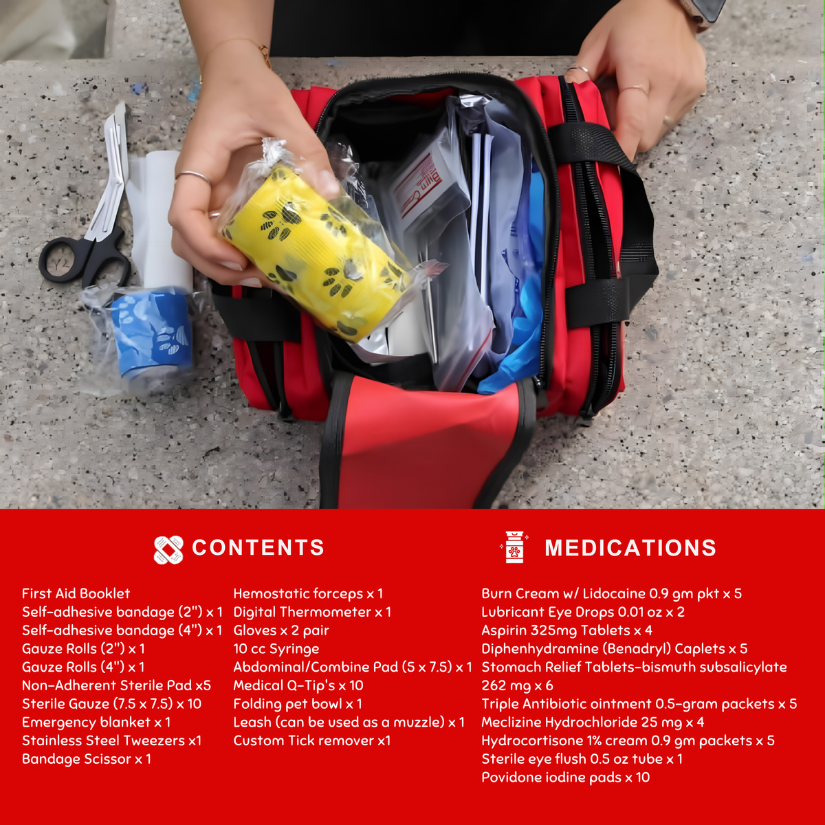 PetVet Medic® Small Pet First Aid Kit - 90+ Piece kit contents
