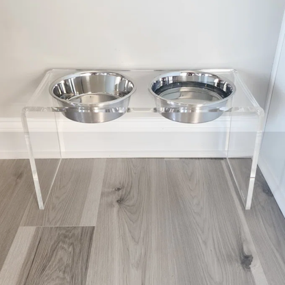 Tall Clear Double Feeder with Silver Bowls