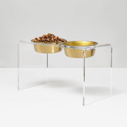 Angled view of the tall clear double gold feeder