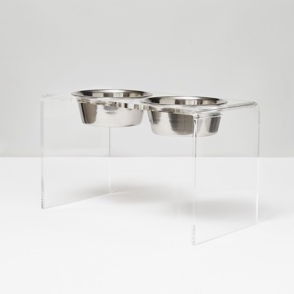 Hiddin tall clear double feeder with silver bowls