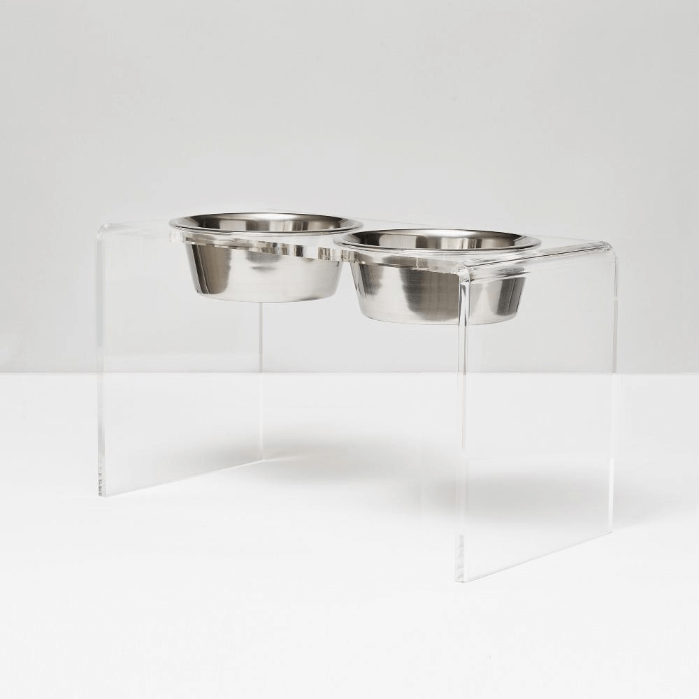 Tall Clear Double Feeder with Silver Bowls