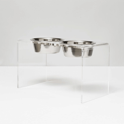 Tall Clear Double Feeder with Silver Bowls