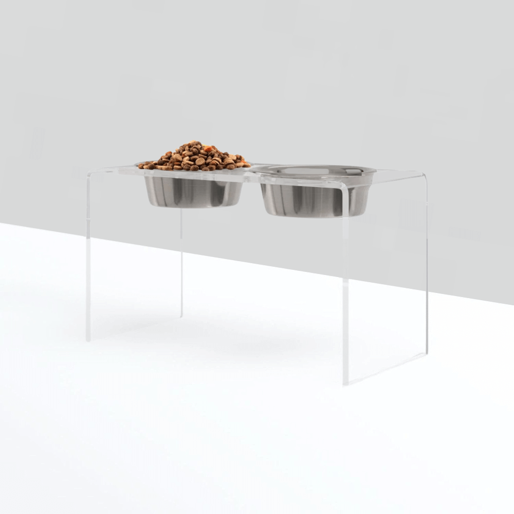 Tall Clear Double Feeder with Silver Bowls
