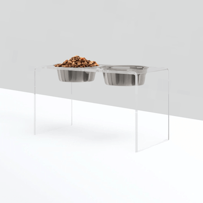 Tall Clear Double Feeder with Silver Bowls