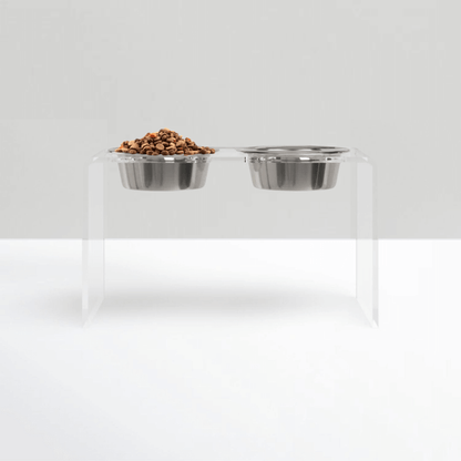 Tall Clear Double Feeder with Silver Bowls