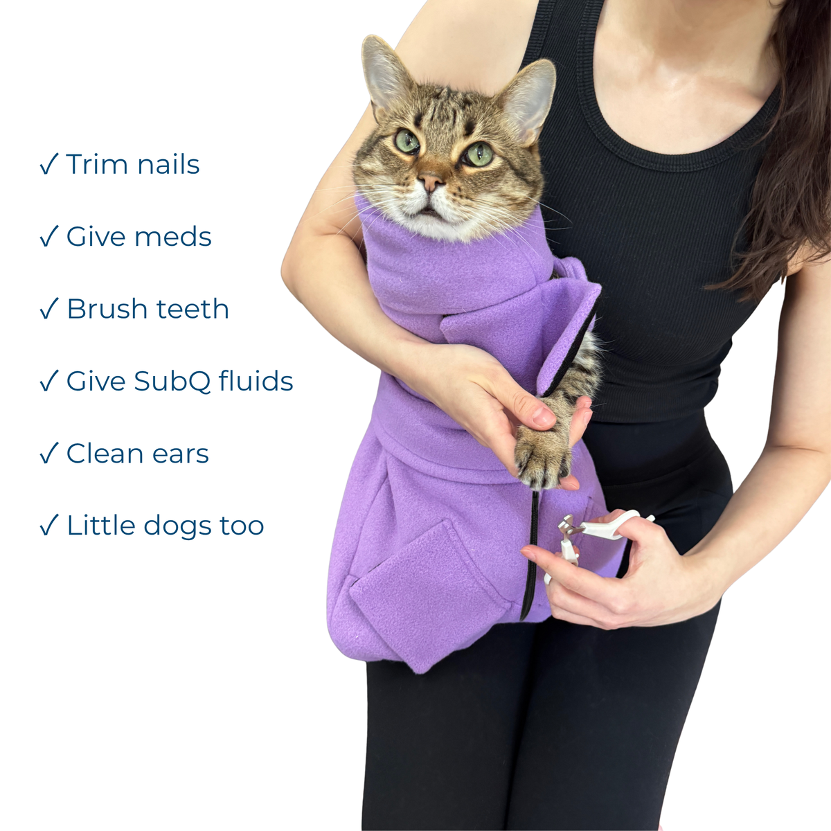 Home Cat Wrap ajustado alrededor de un gato para cuidado en casa