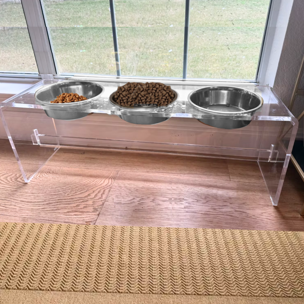 Customer photo of a tall clear triple silver feeder