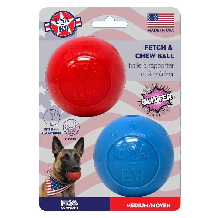 Primary product view of Red & Blue Glitter Ball Dog Toy - 2 Pack by SodaPup