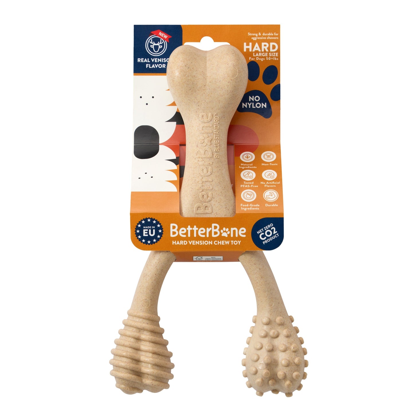 Dog chew toy with packaging on a white background