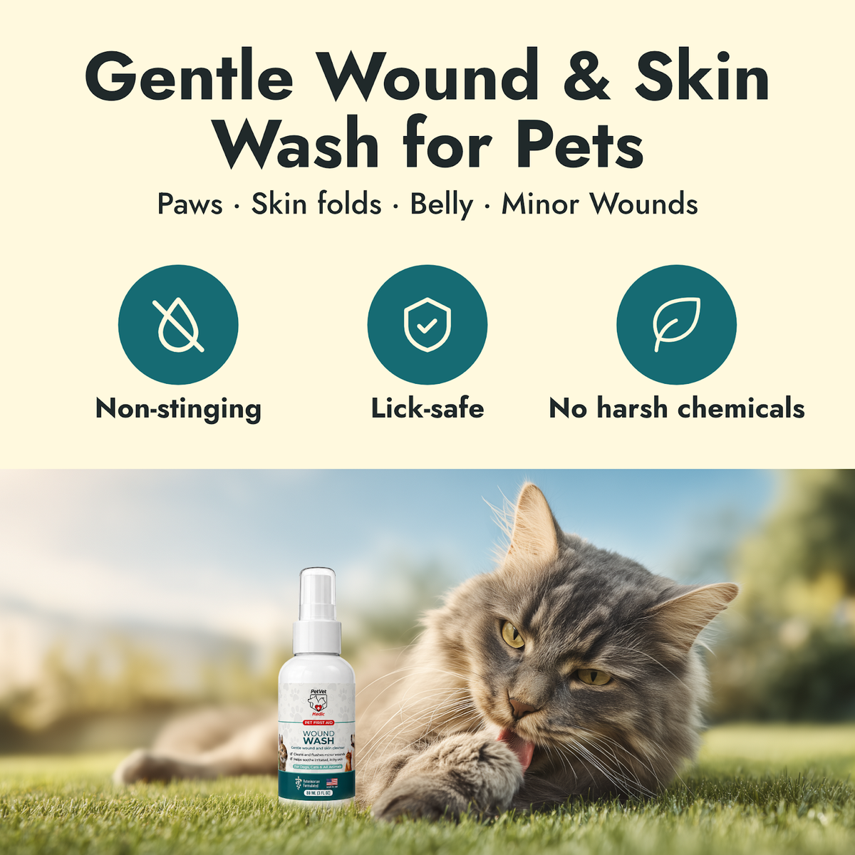 Detalle de cuidado de heridas de PetVet Medic® Lavado de heridas para perros y gatos - 3 oz