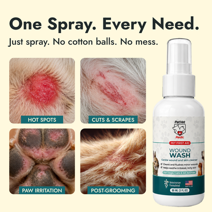 Detalle de cuidado de heridas de PetVet Medic® Lavado de heridas para perros y gatos - 3 oz