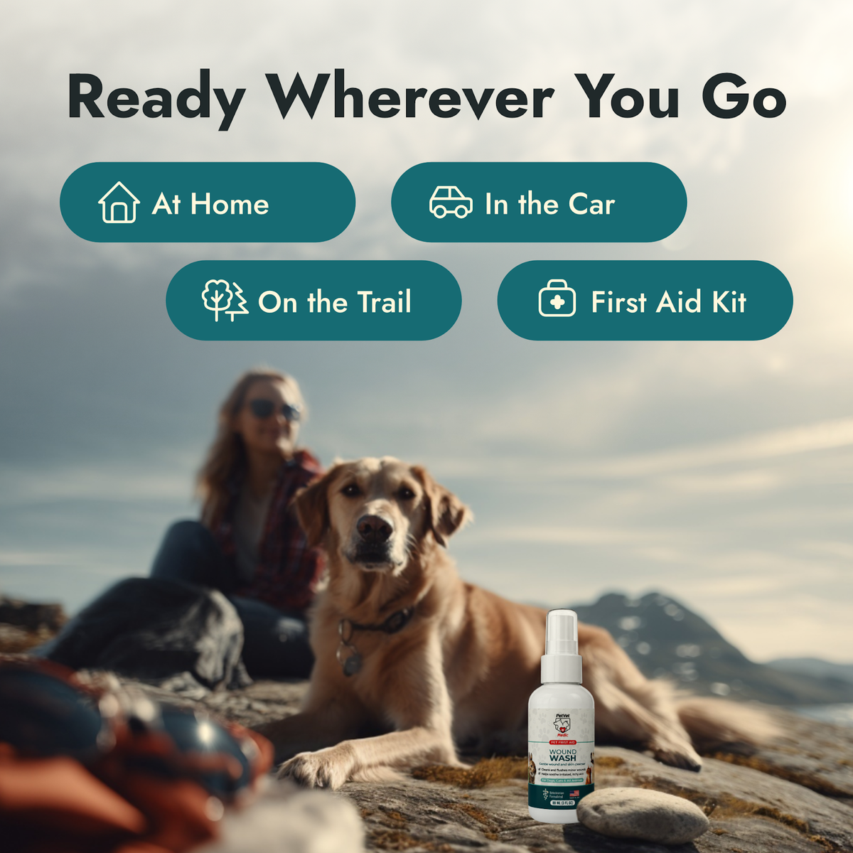 Detalle de cuidado de heridas de PetVet Medic® Lavado de heridas para perros y gatos - 3 oz